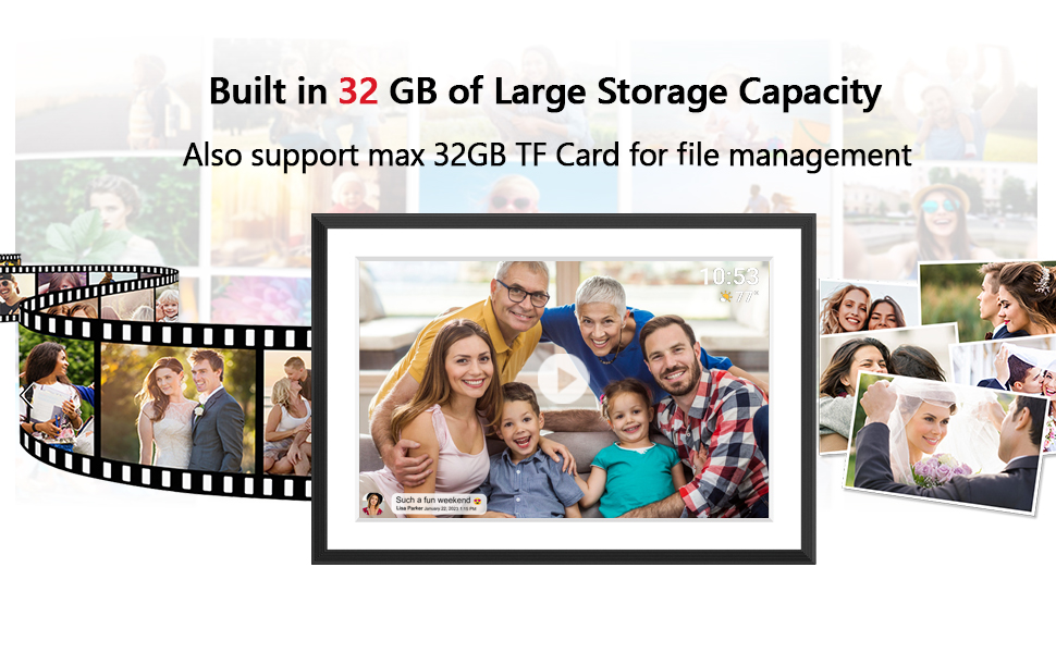 Цифровий фоторамка Frameo з Wi-Fi, 10.1 дюйма, 32GB, сенсорний екран, авто-обертання, підтримка Frameo App