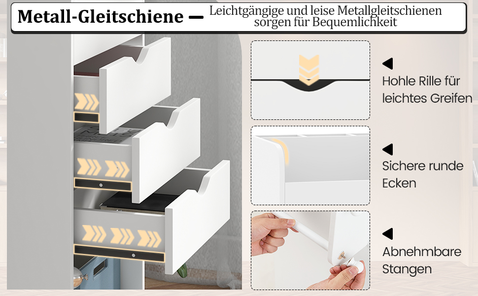 Роликовий контейнер COSTWAY з 3 висувними ящиками, робочий візок з 2 ручками та 3 полицями, дерев'яний шафка на колесах, багатофункціональний візок для офісу/кабінету (білий)