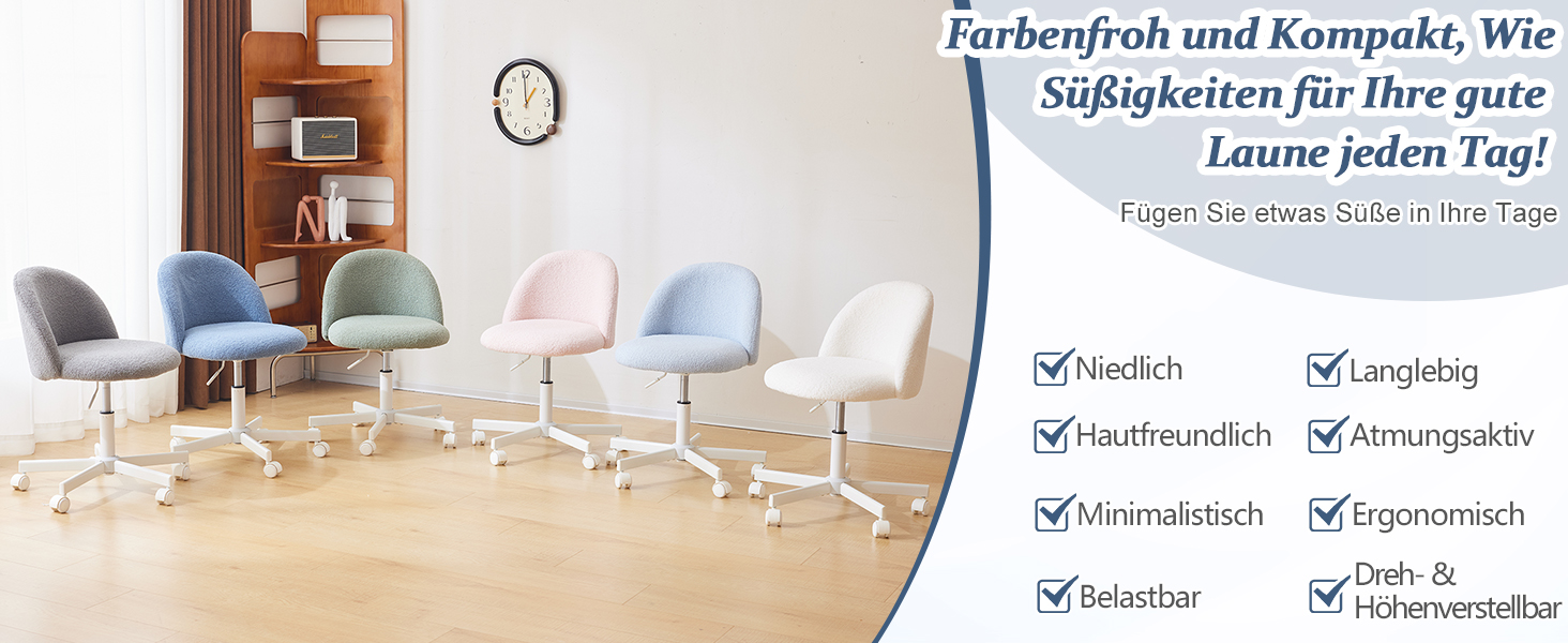 Крісло офісне Bonnlo з регулюванням висоти, для робочого кабінету, спальні, home office, обшите тедді, білий (блакитний)