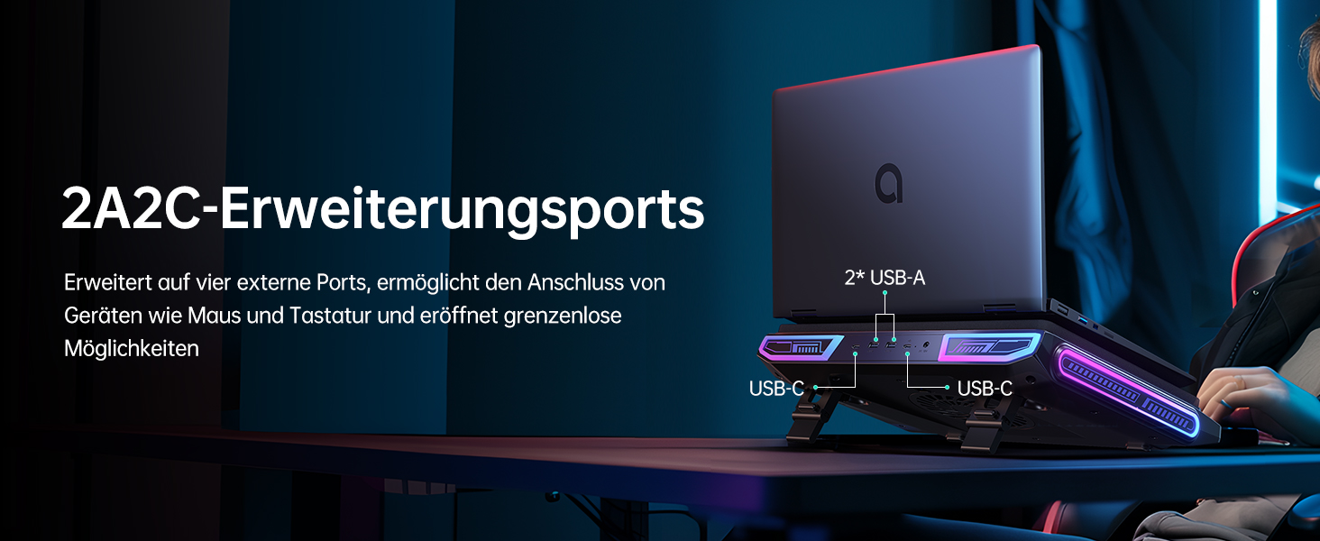 Ігровий охолоджувач для ноутбука llano V10 RGB Cooling Pad, підставка з вентиляторами, чорний