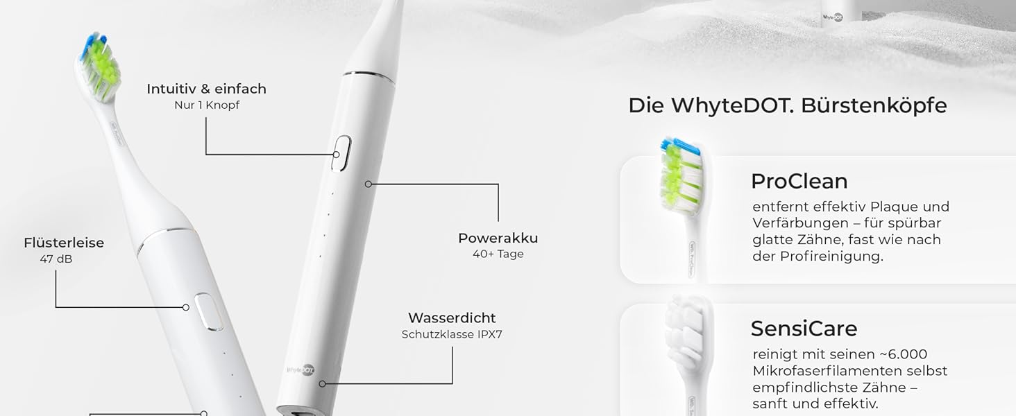 Звукова зубна щітка WhyteDOT® Premium: тиха, ефективна, з алюмінієвим корпусом, UV-футляром та до 6 тижнів роботи