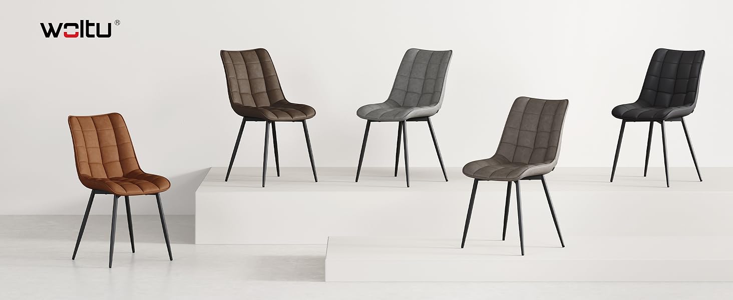 Крісла для їдальні WOLTU (6 шт.), для вітальні, кухні, їдальні. М'які кухонні крісла з підлокітниками, штучна шкіра, металеві ніжки, до 150 кг, сірі (6 шт.)