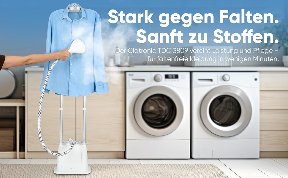 Clatronic® Вертикальний відпарювач | Швидкий старт | Знімний резервуар 1,2 л | До 60 хв. роботи | 1600 Вт | Відпарювач | 3 режими | Для делікатних тканин | TDC 3809 білий