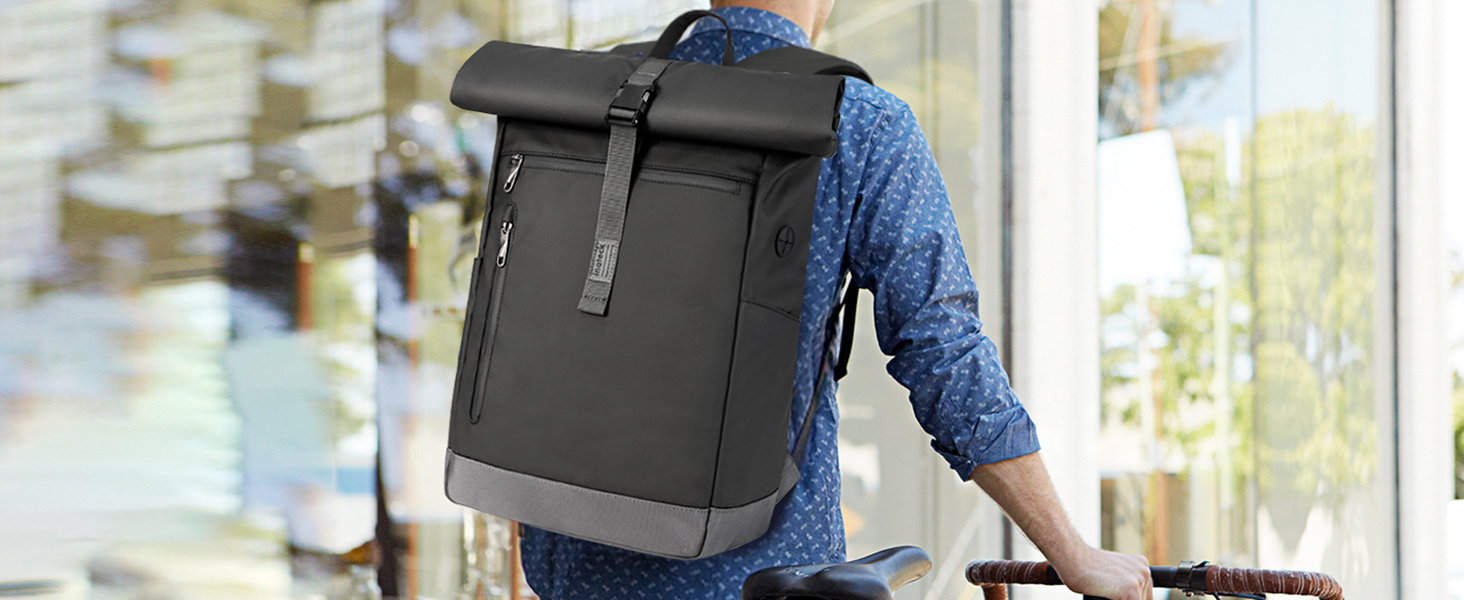 Розширюваний рюкзак Inateck RollTop 25-30Л для велосипеда та школи, чорний