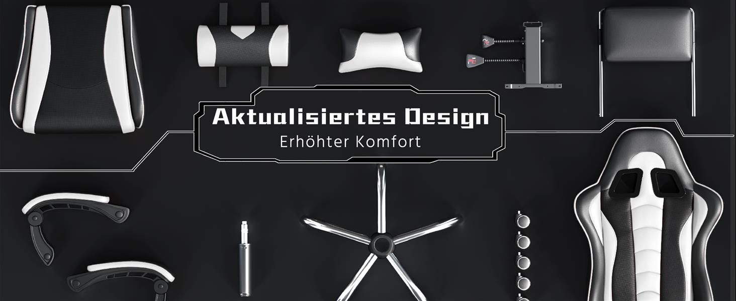 Ігровий крісло Yaheetech з масажем, комп'ютерне крісло з підніжкою, біле, регульована спинка 90-135°