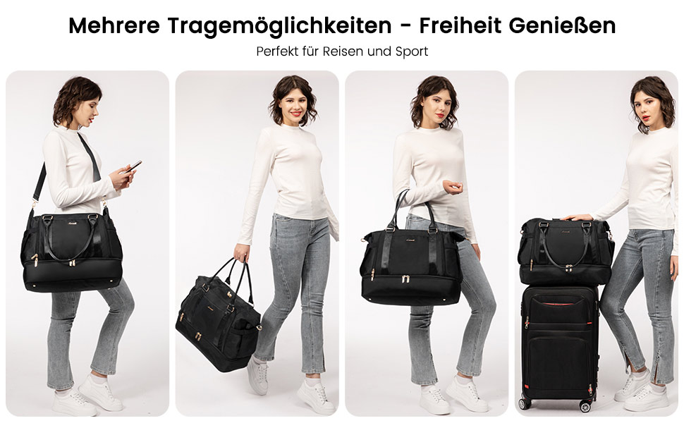 Спортивна сумка LOVEVOOK для подорожей: жіноча дорожня сумка-weekender з культюрною косметичкою, відділенням для взуття та мокрих речей, водонепроникна сумка для ночі, сумки для тренажерного залу, подорожей та аеропорту (37L, чорний)