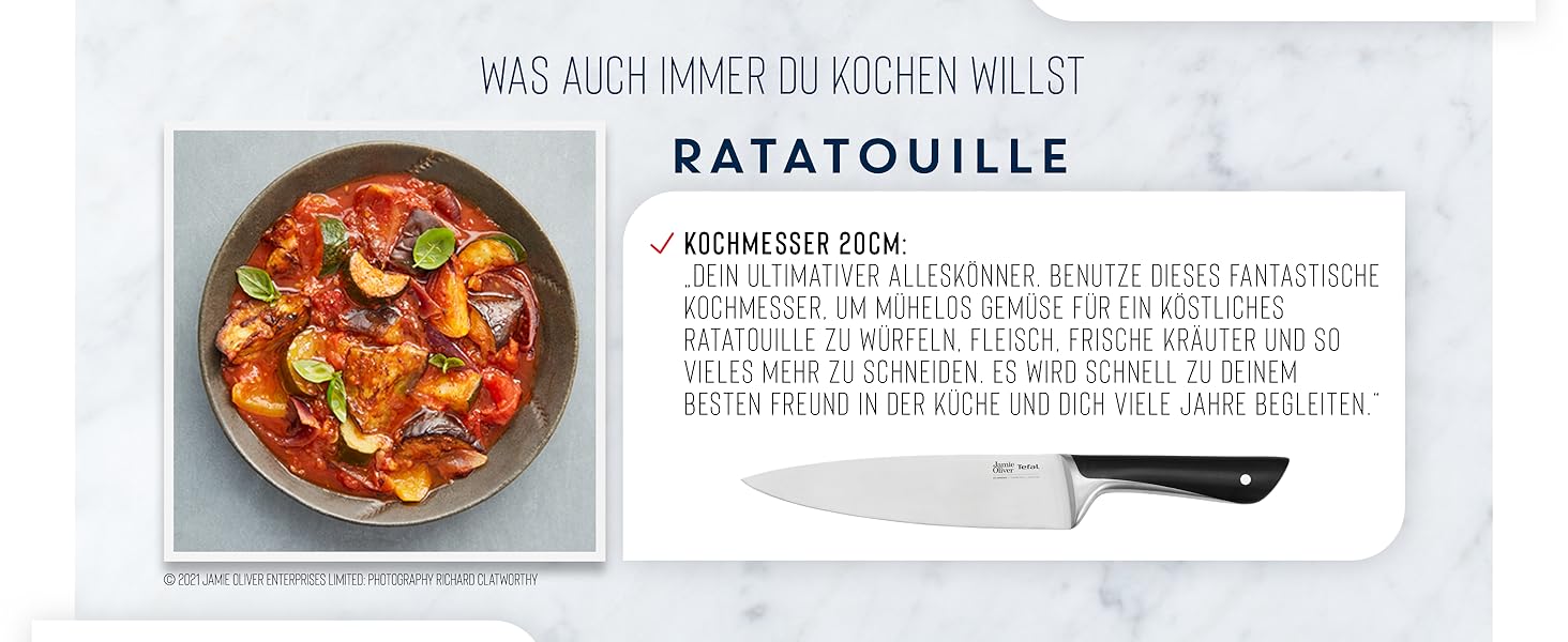 Набір кухонних ножів Jamie Oliver від Tefal з підставкою, 6 предметів: кухонний, сантоку, для хліба, універсальний та ніж для чищення, сталь з криозагартуванням, блок з акації, коричневий, K267S556