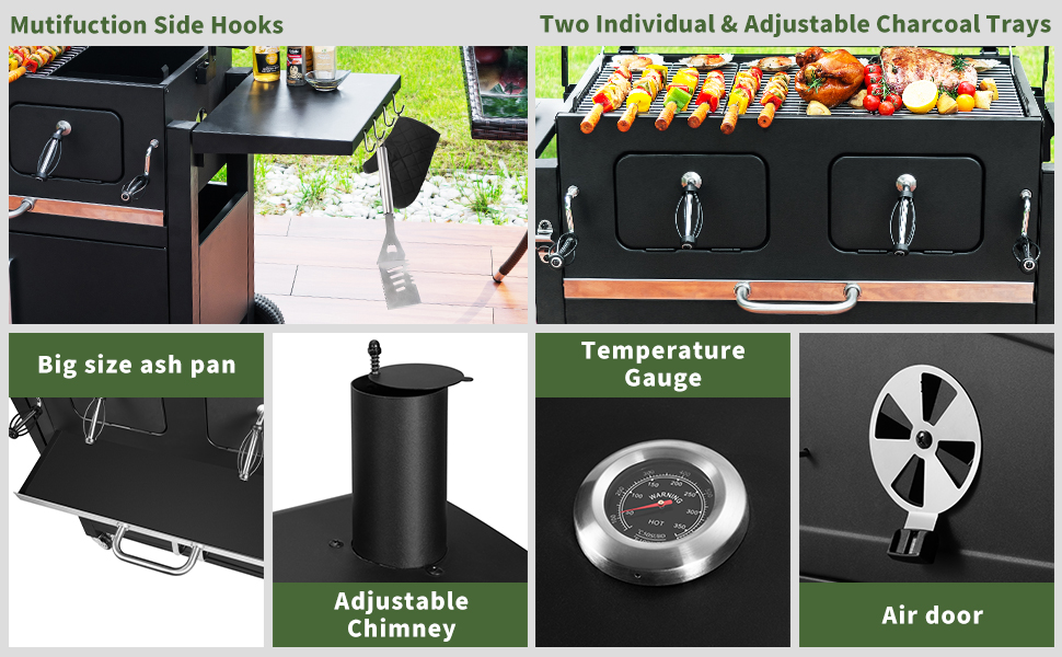 XXL вугільний гриль Grillwagen з кришкою, коптильня, гриль з колесами, ручка з нержавіючої сталі, грати, термометр, підлоговий гриль, 154.5 x 89 x 122 см