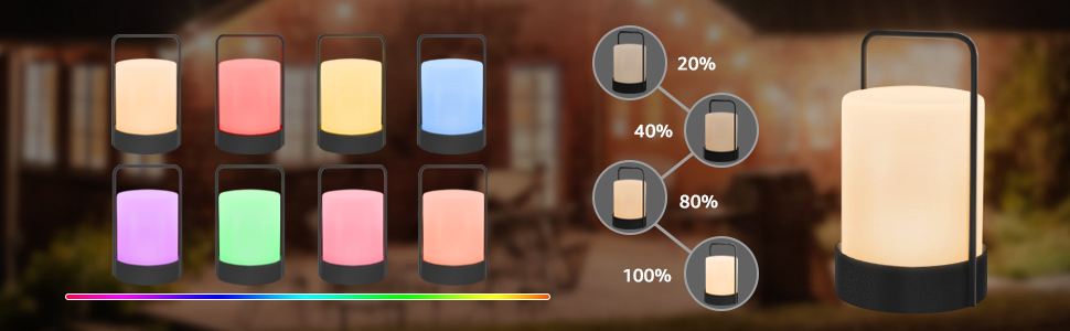 Акумуляторна металева Вулична світлодіодна настільна лампа з регульованою яскравістю USB, портативна бездротова настільна лампа з 8 кольорами для настільного бару, барбекю, кемпінгу, саду, тераси, вітальні