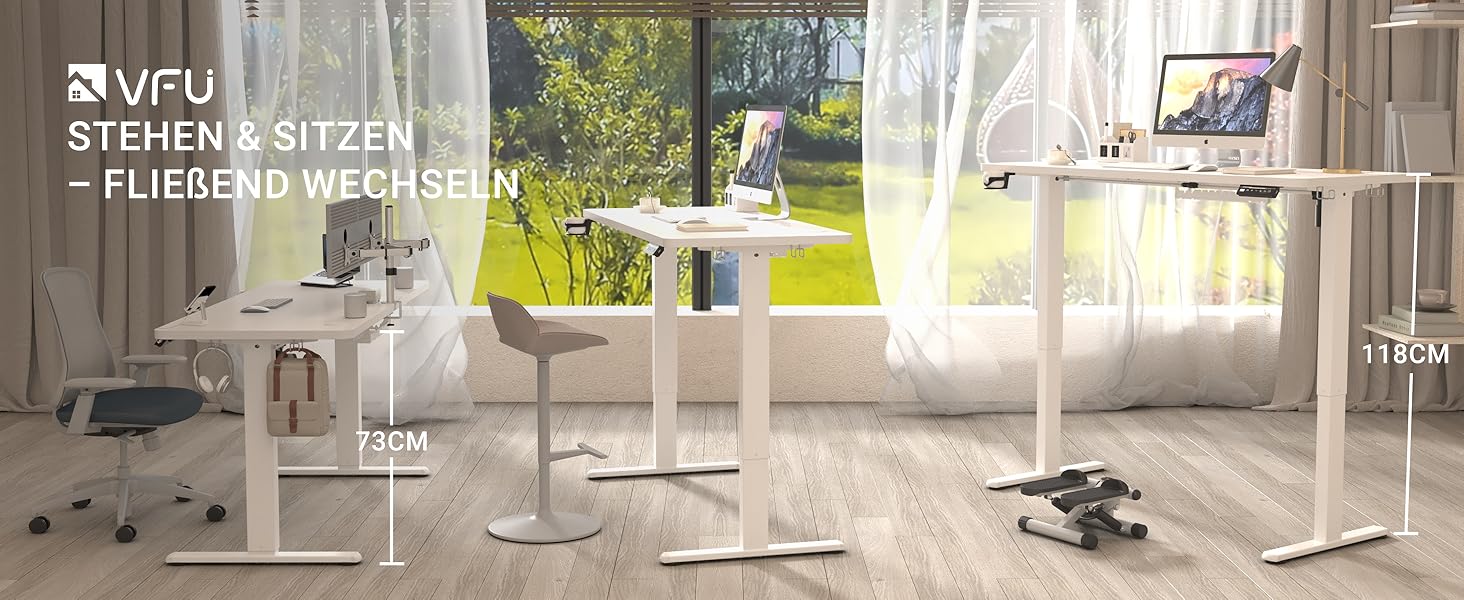 Регульований стіл з USB-C зарядкою 140 x 60 см, пам'ять, електричний, стабільний, стоп-стіл, регульований комп'ютерний стіл (білий, 140 x 60 см)