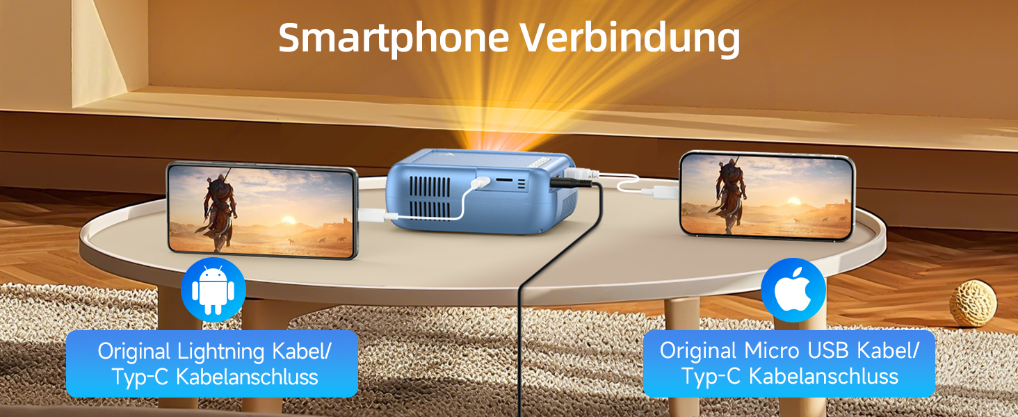 Mini Beamer Bluetooth WiFi: Портативний проєктор 1080P для телефону iPhone/Android, домашній/зовнішній, сумісний з USB/HDMI/Fire Stick/PS5