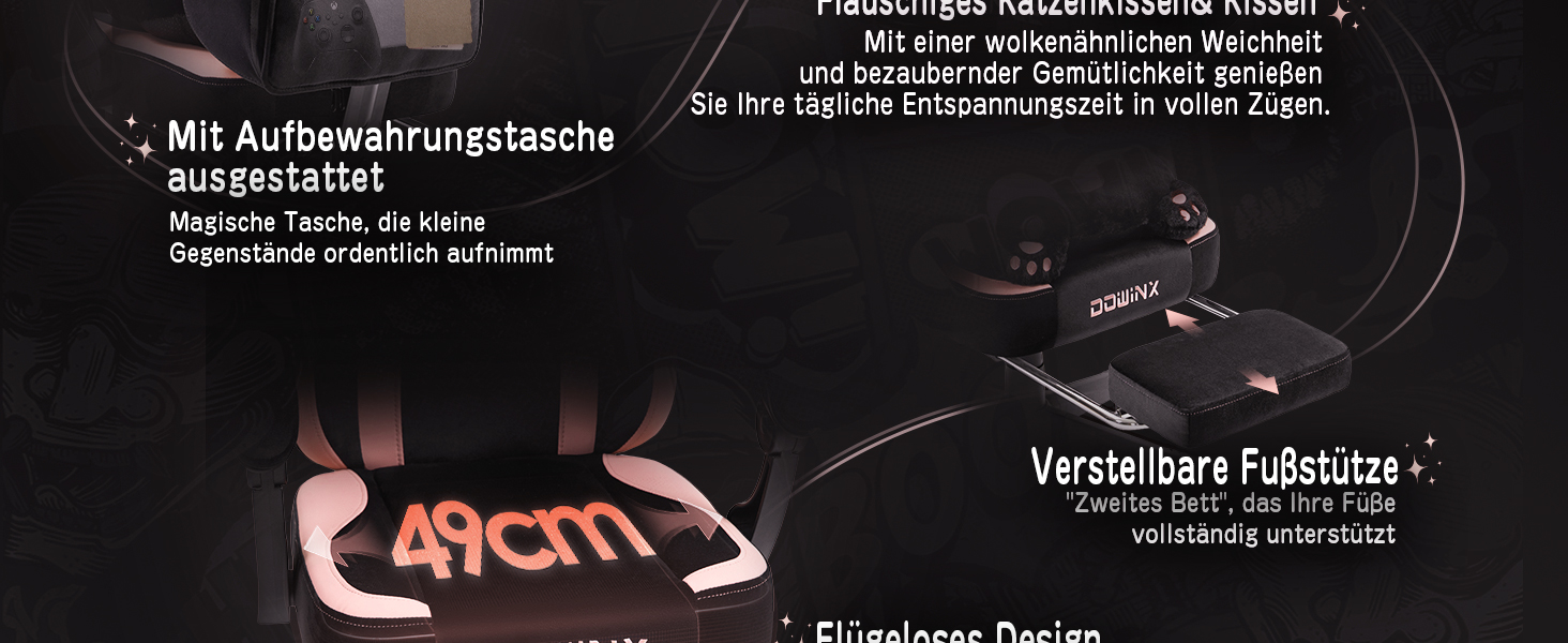 Ігровий крісло Dowinx з підніжкою, комфортний ігровий сідло для ПК, рожево-білий/чорний, для дорослих