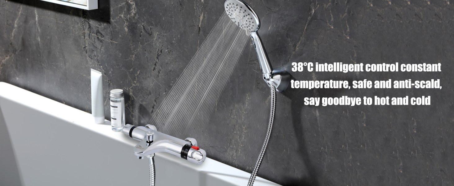 Змішувач для ванни з термостатом Uten, 2 виходи, латунь (срібло-1), захист 38°C