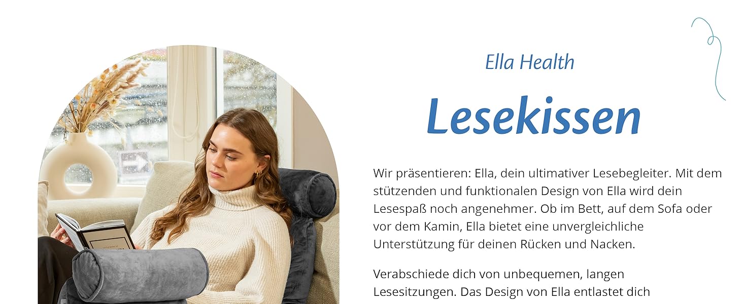 Подушка для читання Ella Lesekissen для ліжка та дивана з знімною подушкою для шиї - подушка для спини - подушка для читання з піною з пам'яті з підлокітниками, ідеально підходить для читання, перегляду телевізора, лінощів або як підтримка спини - сіра