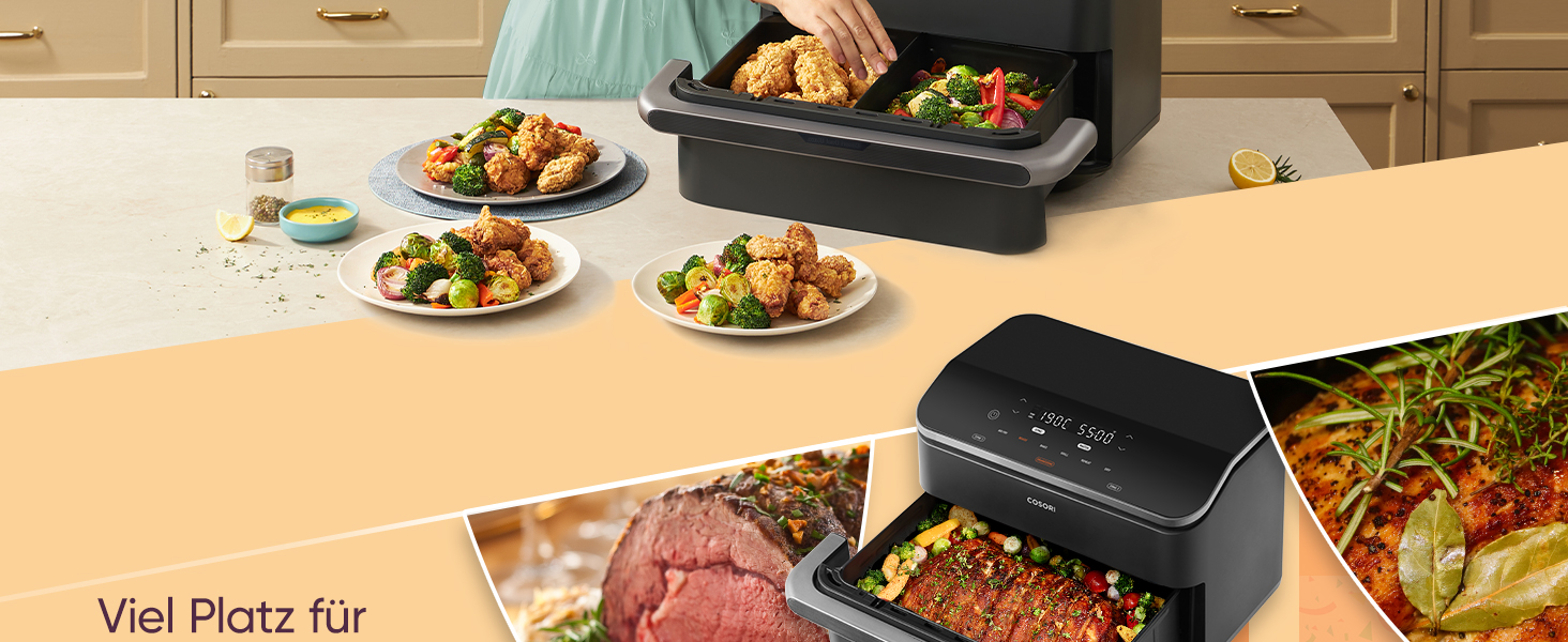 Фритюрниця COSORI з 2 камерами Dual Blaze TwinFry 10L, з 4 нагрівальними елементами, чорний/сріблястий