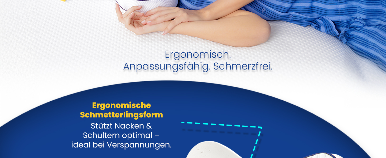 Ортопедична подушка-метелик SLEEP COMFY з ефектом пам'яті (Memory Foam), ергономічна підтримка шиї від болю та мігрені, сертифікат Oeko-TEX, для сну на боці