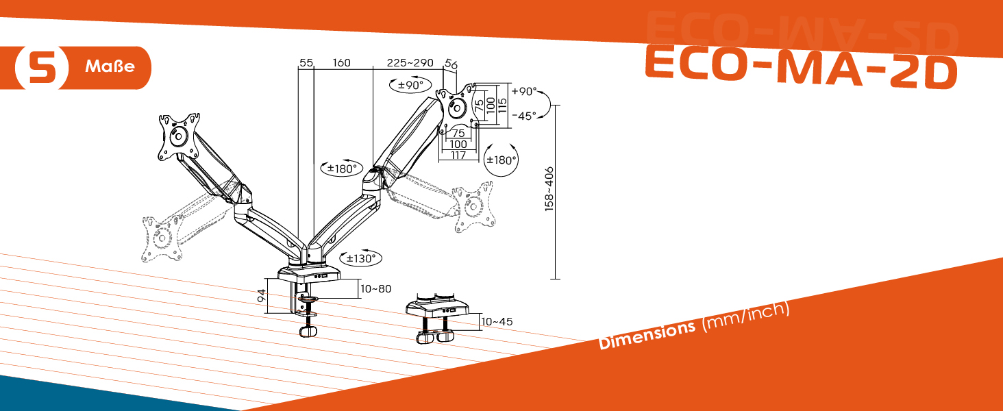 Кріплення для монітора Xantron® ECO-E62: 2 монітори (17-32 дюйми), VESA 75x75 & 100x100, для плоских та вигнутих моніторів, з монтажним комплектом