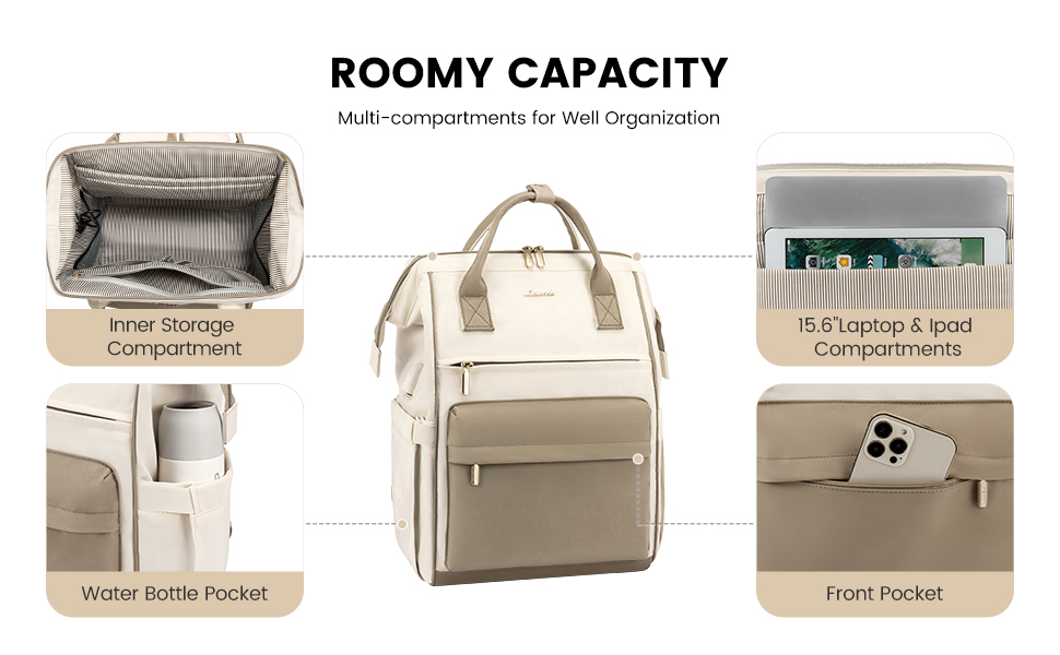 Жіночий рюкзак LOVEVOOK 15.6 ноутбук, USB, водонепроникний, бежевий хакі для школи, роботи, подорожей