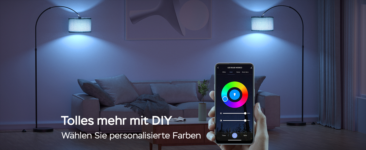 Торшер Modlicht Smart RGB, сумісний з Alexa/Google Home, з можливістю затемнення, зі зміною кольору, WiFi E27 9 Вт