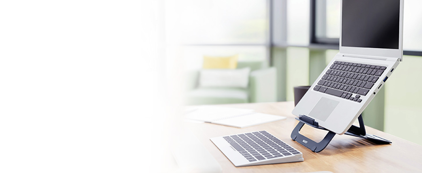 Підставка для ноутбука Leitz Ergo, регульована по висоті, для ноутбуків 13'-15', з 80% переробленого пластику, 6 положень висоти та кута, компактна, 100% перероблювана, алюміній Ultra-Flat, темно-сірий