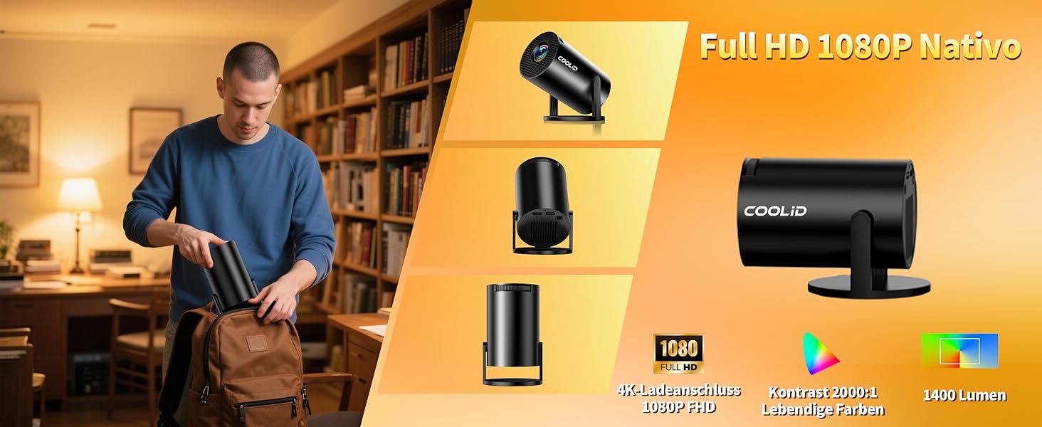 Портативний проєктор Mini Beamer 4K Full HD з Wi-Fi 6, Bluetooth 5.4 та автоматичною корекцією трапецеїдальних спотворень. Підтримка 4K, Full HD, 1080P. Сумісний з TV Stick, USB, Laptop, PC. В комплекті миша та пульт дистанційного керування. Чорний колір.