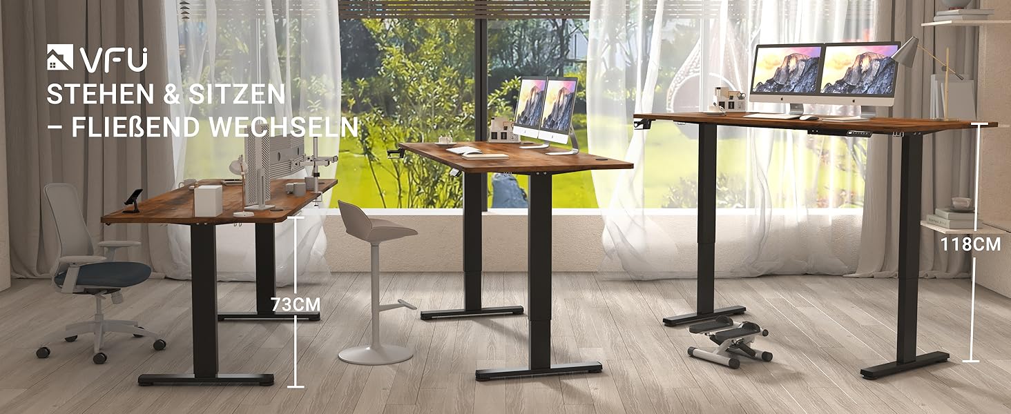 Регульований стіл з USB-C зарядкою 140 x 60 см, функція пам'яті. Стабільний електричний стіл, стоп-стіл, регульований комп'ютерний стіл (Колір: Коричневий, Розмір: 200 x 80 см)