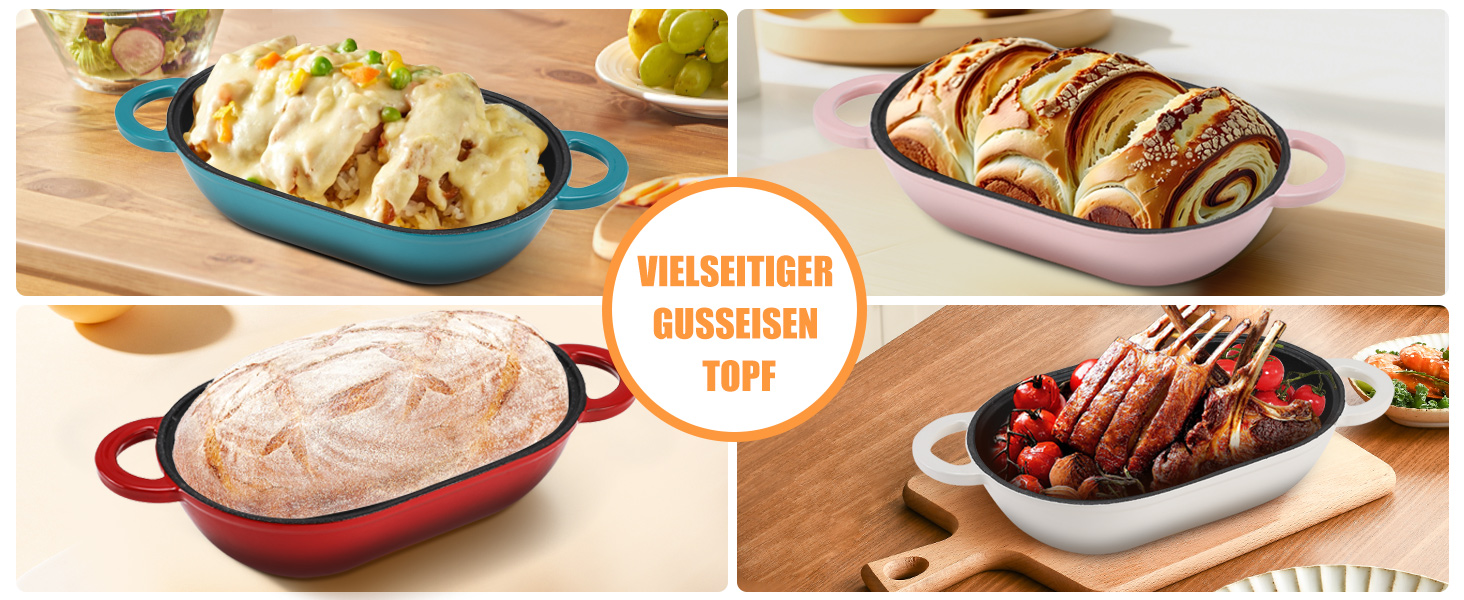 Форма для випікання хліба з кришкою Gusseisen, 23 см, емальована чавунна форма, 2.75 л, для випікання хліба, жаровня з кришкою, сумісна з духовкою (перехідний колір блакитно-зелений)