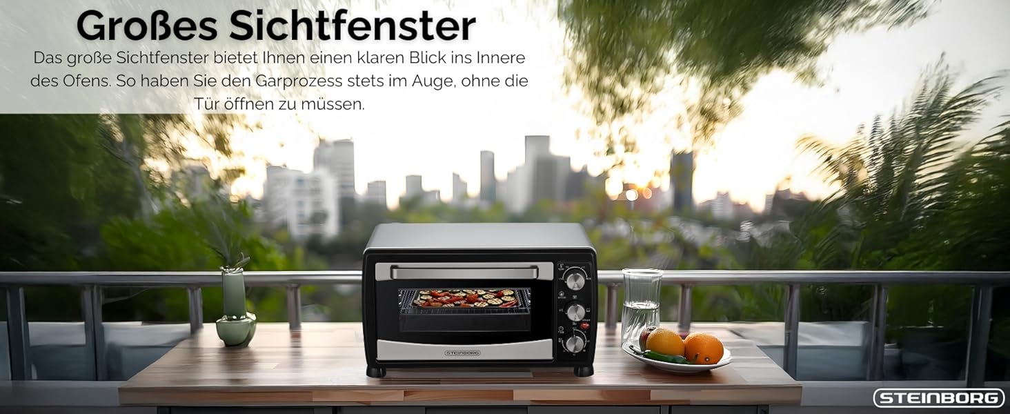 Міні-піч Steinborg® з конвекцією 20 літрів: піч для піци, крихти, конвекція, верхнє та нижнє нагрівання, 1400 Вт, таймер, для кемпінгу або дому