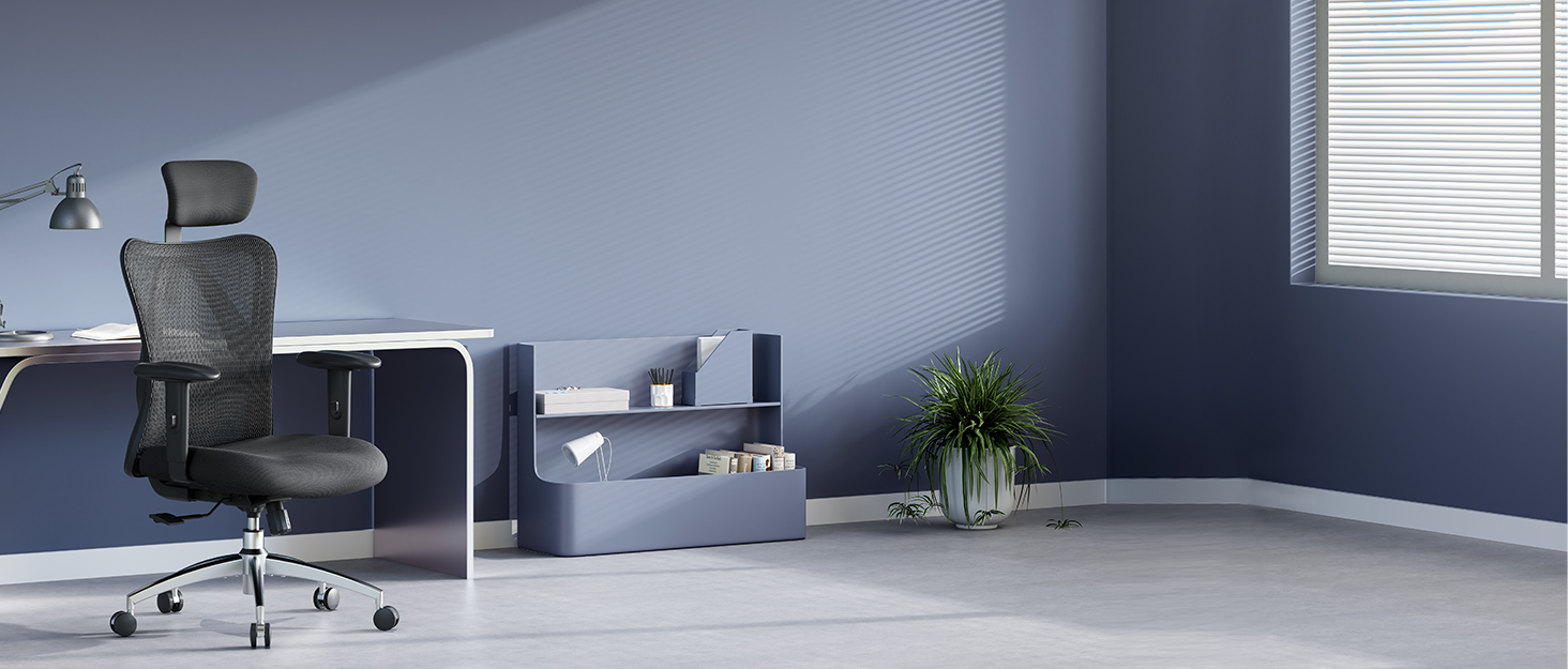 Крісло офісне SIHOO з регульованою поперековою підтримкою, підголівником та підлокітниками, регулюванням висоти та функцією гойдання, для спини, до 150 кг, чорне M18-Upgrade Ice Radial