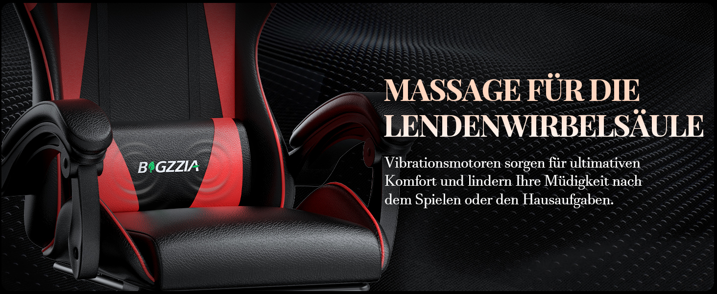 Ігровий крісло Bigzzia з масажем та підставкою для ніг, ергономічне, регульована спинка 90-135°, з подушками для голови та попереку (Червоний)