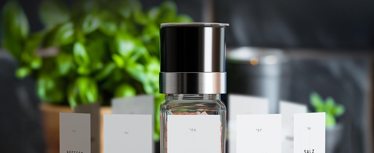 Набір баночок для спецій, 24 шт., чорний колір | Органайзер для спецій з 336 етикетками | Баночки для спецій кутові з дозаторами | Зберігання спецій для кухні | Сучасні дозатори та контейнери для спецій