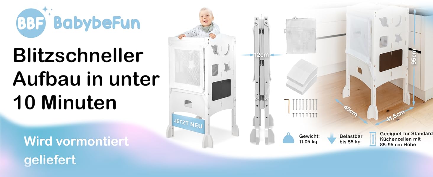 Навчальний столик-сходинка для дітей від 1 року - стійкий, збірно-розбірний, з сіткою безпеки 360°, білий