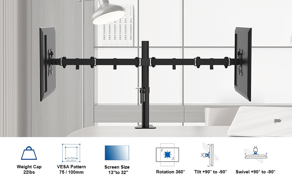 Підставка для монітора GRIFEMA Dual Arm - 2 монітори, 13-32 дюйми, регулювання висоти, поворот, VESA 75x75/100x100, до 9 кг
