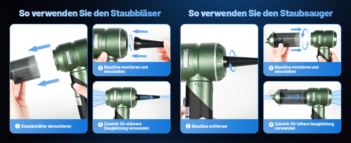 Акумуляторний ручний пилосос HANSILK 4 в 1, бездротовий автомобільний пилосос 25000Па, безщітковий двигун, 3 режими потужності, складаний міні-пилосос для авто, дому, диванів та шерсті тварин