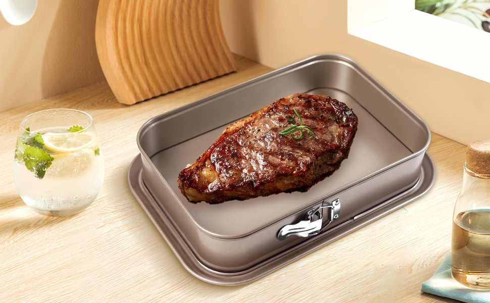 Форма для випічки Notcilgias прямокутна, роз'ємна, для чізкейку, тирамісу, антипригарне покриття, нержавіюча сталь (золото)