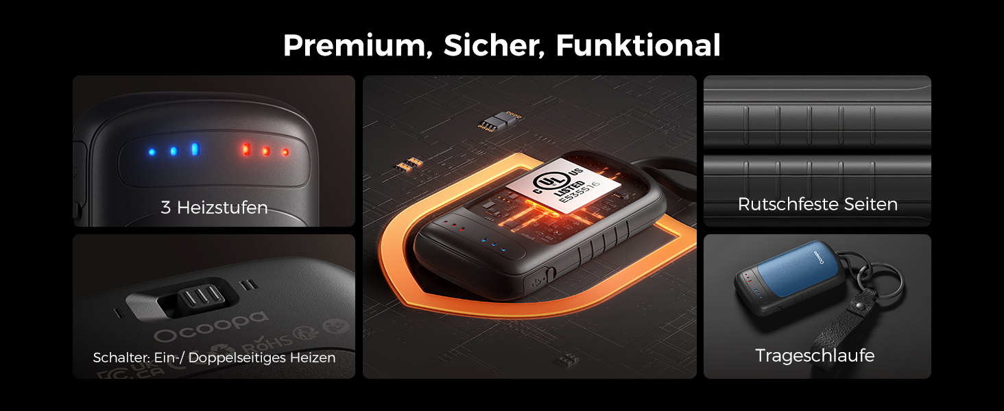 Електричні грілки для рук OCOOPA DuoHeat UT5 - чорні, для кемпінгу, полювання, подорожей, подарунок для чоловіків