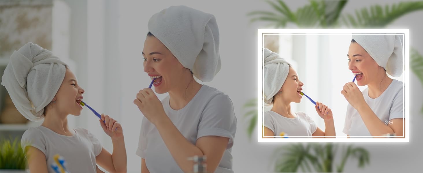 Дзеркало для ванної кімнати SONNI з підсвічуванням 80x60 см, 3 кольори світла, проти запотівання, LED, сенсорна кнопка, годинник, температура, 3-кратне збільшення