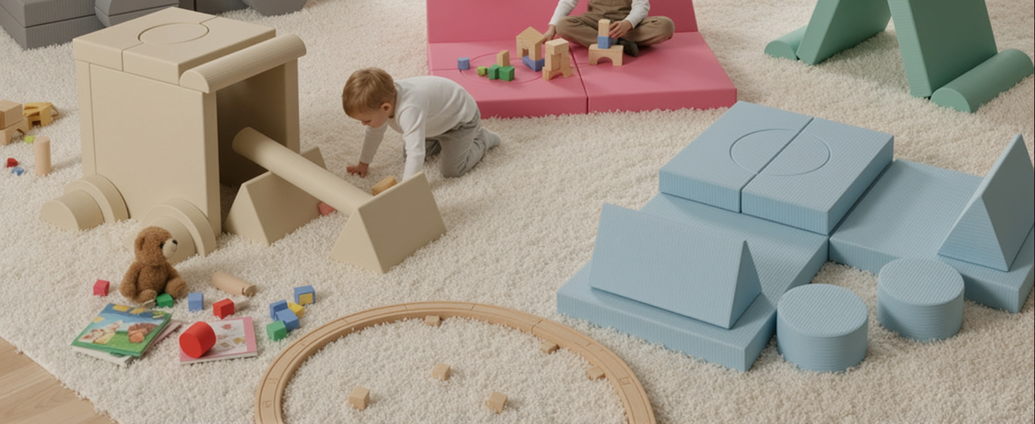 Дитяче ігрове диван-крісло, 15-ти частинний модульний диванчик для дітей, з сертифікатом Oeko-Tex 100, з м'якого велюру (блакитний)