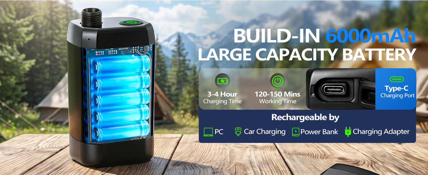 Портативний кемпінговий душ LuxBlue з акумулятором 6000mAh, помпою, LED-дисплеєм температури та шлангом 2м для активного відпочинку та кемпінгу