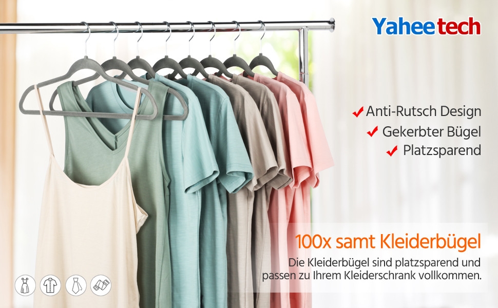 Плечики для одягу Yaheetech, 100 шт. - плечики для костюмів, ручки на 360°, неслизька поверхня, сірі