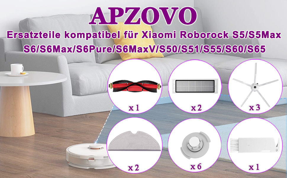 Комплект аксесуарів для Xiaomi Roborock S5 Max S6 Max S6 чистий пилосос S6 MaxV S50 S51 S55 S60 S65 S5 S6, запасні частини для пилососа Roborock основна щітка HEPA-фільтр бічні щітки (White18)