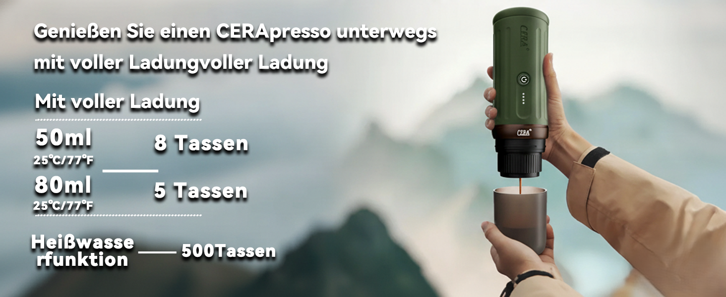 Портативна еспресо-машина CERA+ з самонагрівом, 20 Bar, 3 * 4500mAh, для капсул та меленої кави, чорна
