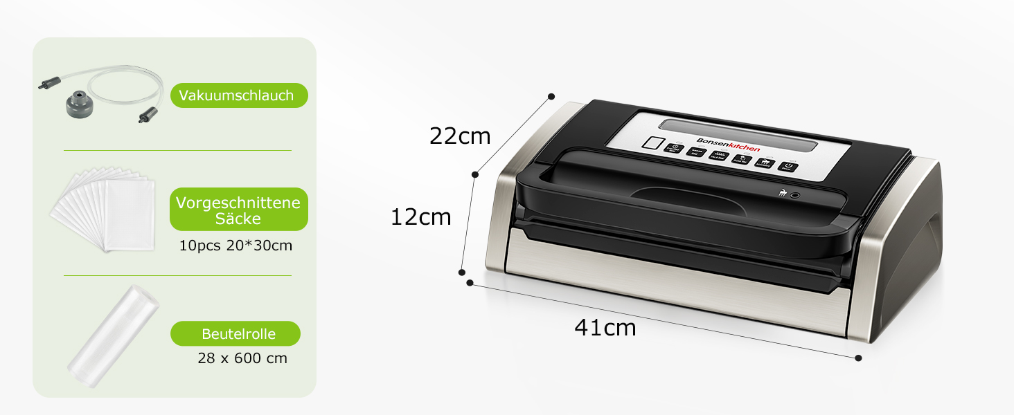 Вакууматор Bonsenkitchen для продуктів, потужний вакуумний пакувальник (15л/хв) з вбудованим різаком та ручкою-фіксатором, чорний