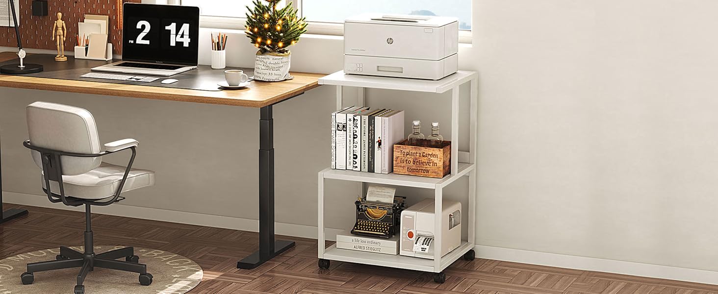 Підставка для принтера CAIYUN з колесами, 3 рівня, чорна, 30x44x65 см