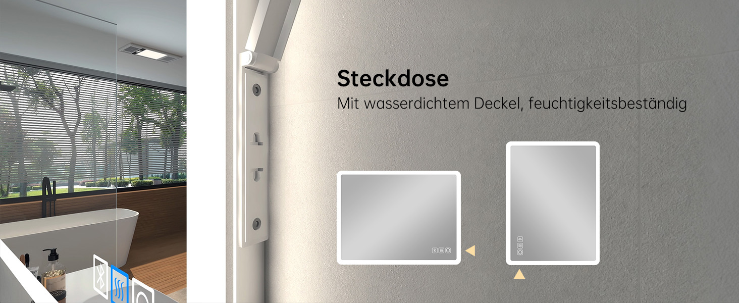 MIQU LED дзеркало для ванної кімнати з підсвічуванням 100x60 см, дзеркало для ванної з сенсорним регулюванням, антизапар, 3 кольори світла + Bluetooth + розетка, прямокутне з закругленими кутами
