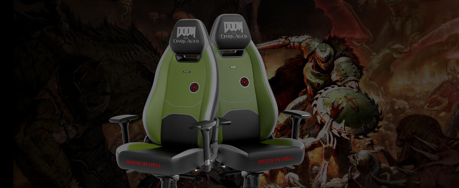 Ігрове крісло noblechairs Legend Doom: The Dark Ages Edition — ергономічний офісний стілець з підтримкою попереку, 4D-підлокітниками та шкіряним покриттям PU, до 150 кг
