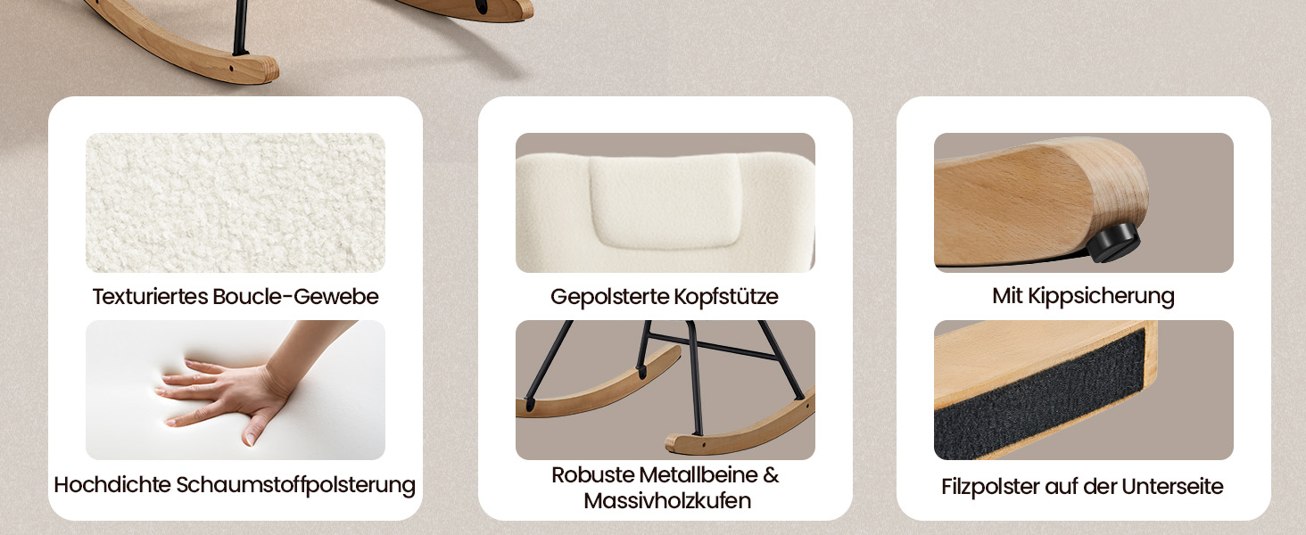 Крісло-гойдалка Yaheetech з відкидною спинкою, м'яке, до 136 кг, для вітальні/спальні/балкону, бежеве