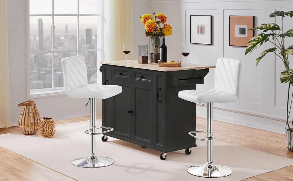 Барні стільці Yaheetech 2 шт. регульовані по висоті, обертаються, 62,5-84,5 см, 136 кг, з штучної шкіри та сталевим каркасом, для кухні/бару, білий (без підлокітників)