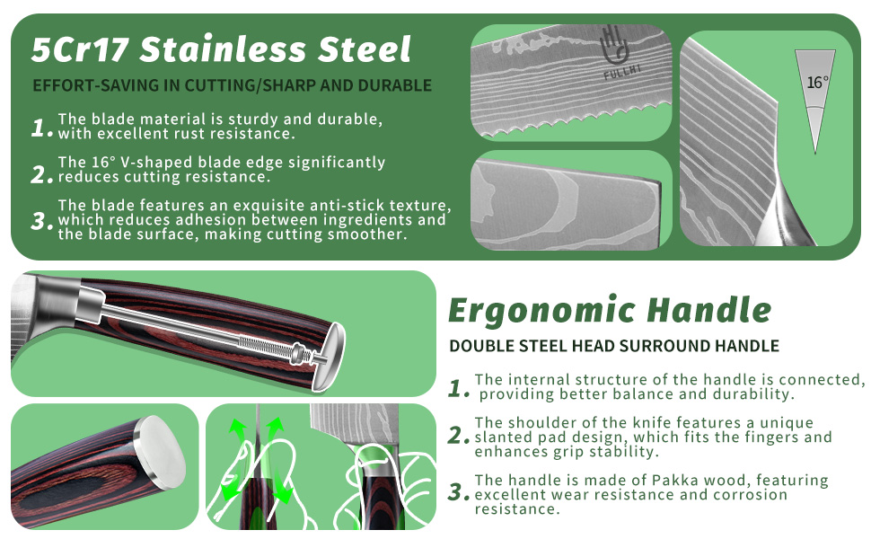 Набір кухонних ножів Fullhi 14 предметів з бруском для заточування: кухонні ножі, ножі для стейку, барвисті ручки. Ідеальний подарунок для чоловіків та жінок.