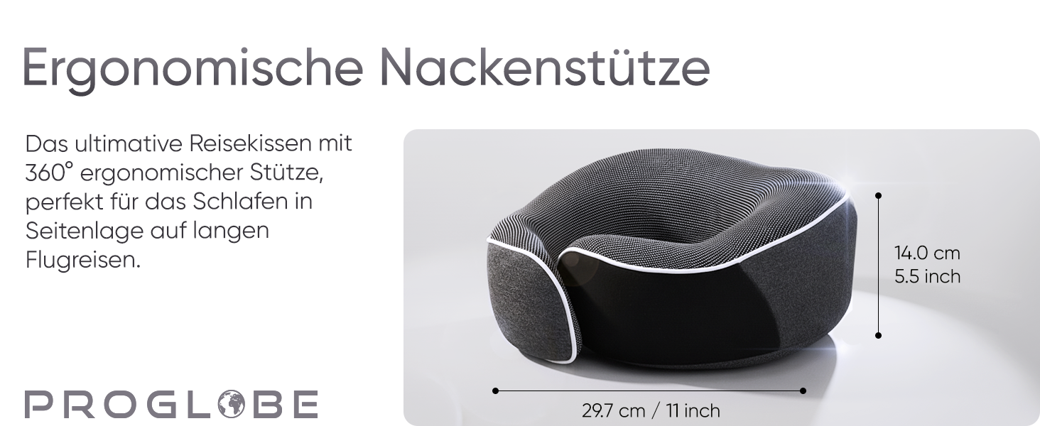 Подушка для подорожей Proglobe з Memory Foam, ортопедична, сіра. З маскою для сну та чохлом.